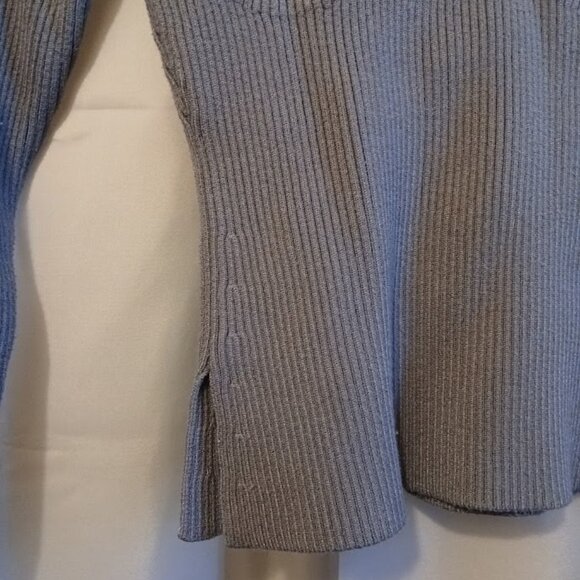 ZARA Ribbed knit Contour Bust Sweater Top M Gray Crew nk Long cap sleeve Stretch - Picture 4 of 7